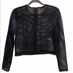 Navy Long Sleeve Hole Crop Shirt